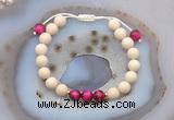 CGB6633 8mm round white fossil jasper & red tiger eye adjustable bracelets