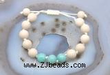 CGB6651 10mm round white fossil jasper & amazonite adjustable bracelets