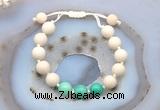 CGB6653 10mm round white fossil jasper & grass agate adjustable bracelets