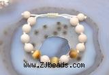 CGB6661 10mm round white fossil jasper & golden tiger eye adjustable bracelets