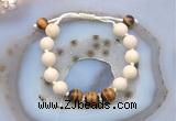 CGB6662 10mm round white fossil jasper & yellow tiger eye adjustable bracelets