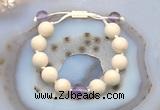 CGB6700 12mm round white fossil jasper & amethyst adjustable bracelets