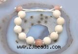 CGB6701 12mm round white fossil jasper & moonstone adjustable bracelets