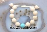 CGB6703 12mm round white fossil jasper & blue howlite adjustable bracelets