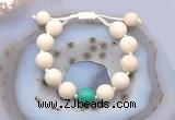 CGB6704 12mm round white fossil jasper & grass agate adjustable bracelets
