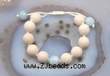 CGB6707 12mm round white fossil jasper & aquamarine adjustable bracelets