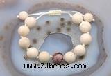 CGB6711 12mm round white fossil jasper & rhodonite adjustable bracelets