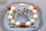 CGB6712 12mm round white fossil jasper & red jasper adjustable bracelets