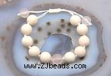 CGB6715 12mm round white fossil jasper & rose quartz adjustable bracelets