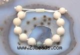 CGB6719 12mm round white fossil jasper & labradorite adjustable bracelets