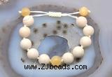 CGB6722 12mm round white fossil jasper & honey jade adjustable bracelets