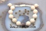 CGB6729 12mm round white fossil jasper & Botswana agate adjustable bracelets