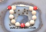 CGB6732 12mm round white fossil jasper & red banded agate adjustable bracelets