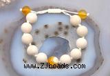 CGB6733 12mm round white fossil jasper & yellow banded agate adjustable bracelets