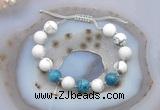 CGB6748 Hand-knotted 10mm round white howlite & apatite adjustable bracelets