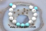 CGB6754 10mm round white howlite & blue howlite adjustable bracelets