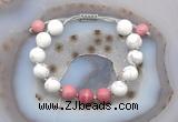 CGB6768 10mm round white howlite & pink wooden jasper adjustable bracelets