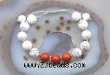 CGB6769 10mm round white howlite & red jasper adjustable bracelets