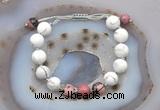 CGB6770 10mm round white howlite & rhodonite adjustable bracelets