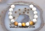 CGB6773 10mm round white howlite & golden tiger eye adjustable bracelets