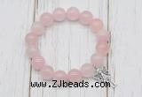 CGB6801 10mm, 12mm rose quartz beaded bracelet with alloy pendant