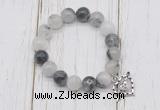 CGB6803 10mm, 12mm black rutilated quartz beaded bracelet with alloy pendant