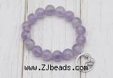 CGB6806 10mm, 12mm lavender amethyst beaded bracelet with alloy pendant