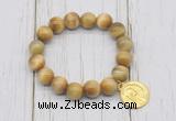 CGB6823 10mm, 12mm golden tiger eye beaded bracelet with alloy pendant