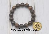 CGB6845 10mm, 12mm bronzite beaded bracelet with alloy pendant