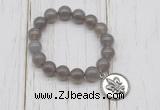 CGB6846 10mm, 12mm grey agate beaded bracelet with alloy pendant