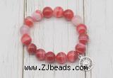 CGB6853 10mm, 12mm red banded agate beaded bracelet with alloy pendant