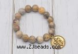 CGB6859 10mm, 12mm yellow crazy lace agate beaded bracelet with alloy pendant