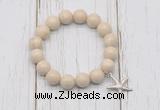 CGB6872 10mm, 12mm white fossil jasper beaded bracelet with alloy pendant