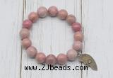 CGB6873 10mm, 12mm pink wooden jasper beaded bracelet with alloy pendant