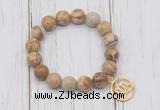 CGB6875 10mm, 12mm picture jasper beaded bracelet with alloy pendant