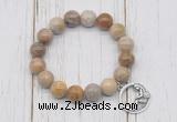 CGB6887 10mm, 12mm fossil coral beaded bracelet with alloy pendant