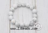 CGB6890 10mm, 12mm matte white howlite beaded bracelet with alloy pendant