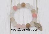 CGB6891 10mm, 12mm matte volcano cherry quartz beaded bracelet with alloy pendant