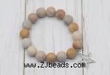 CGB6895 10mm, 12mm matte fossil coral beaded bracelet with alloy pendant