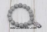 CGB6906 10mm, 12mm matte grey picture jasper beaded bracelet with alloy pendant