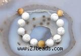 CGB6938 12mm round white howlite & golden tiger eye adjustable bracelets