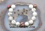 CGB6947 12mm round white howlite & rhodonite adjustable bracelets