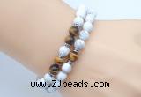 CGB7601 8mm matte white howlite & yellow tiger eye mala stretchy bracelets