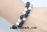 CGB7605 8mm matte black onyx & white howlite mala stretchy bracelets