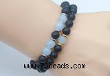 CGB7607 8mm matte black onyx & aquamarine mala stretchy bracelets