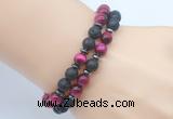 CGB7617 8mm black lava & red tiger eye mala stretchy bracelets