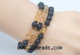 CGB7625 8mm black lava & citrine gemstone mala stretchy bracelets