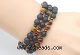 CGB7627 8mm black lava & yellow tiger eye mala stretchy bracelets