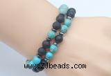 CGB7641 8mm black lava & blue sea sediment jasper mala stretchy bracelets