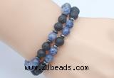 CGB7646 8mm black lava & blue spot stone mala stretchy bracelets